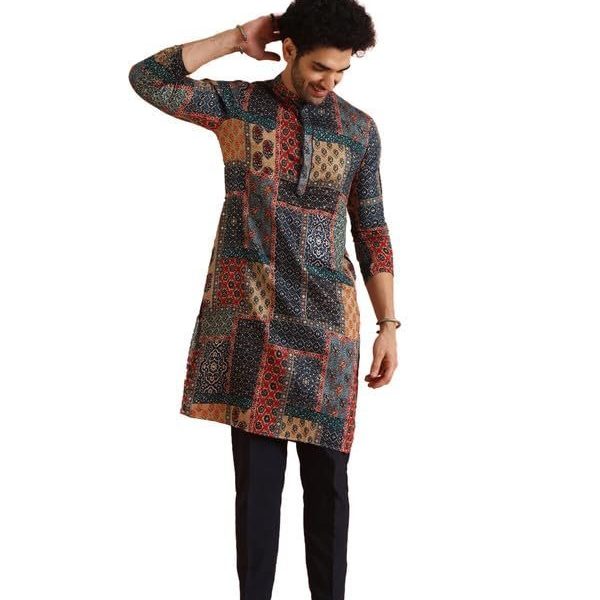 KISAH Cotton Blend Kurta Trouser Set for Men | Mens Long Sleeve Kurta with Pant Set