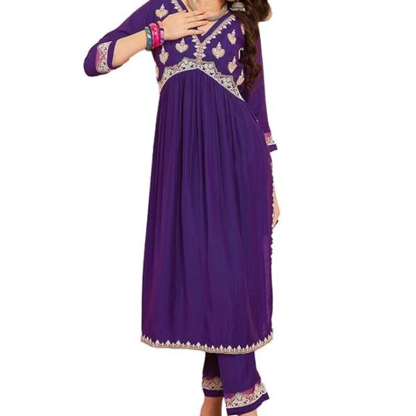 SheWill Women's Embroidered Sequence Cotton Blend Alia Cut Kurta Set| Alia Cut Kurti Set| Salwar Suit for Women| Salwar Suit | kurta sets for woman | kurta pant set for woman