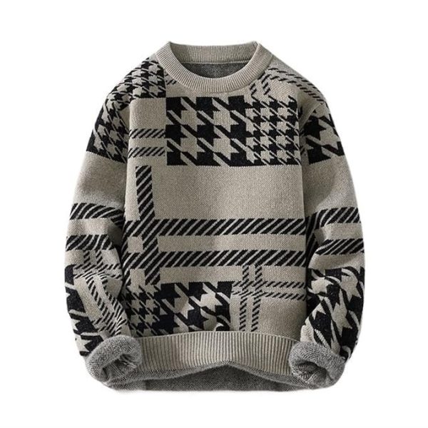 Psampa Long sleeve shirt Men's Knitting Pullover Chest Printing Thick Women's Warm Sweater Winter Plaid Sweater
