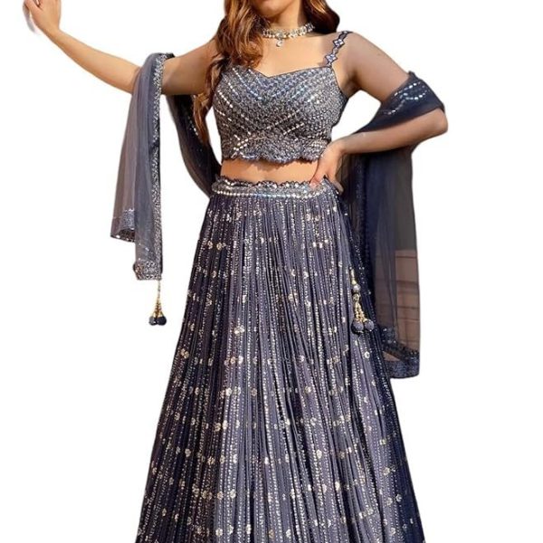 Zeel Clothing Women's Georgette Lehenga Choli Semi Stitched