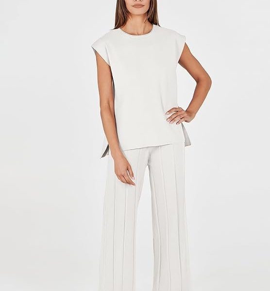 ANRABESS Women 2 Piece Lounge Sets Summer Casual Knit Sweater Vest Pant Set Beach Vacation Airport Outfits Clothes