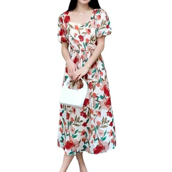 GRECIILOOKS Printed Maxi Dress for Women | Trendy Long One Piece Summer Outfit | Lightweight Flared Dress for Casual & Holiday