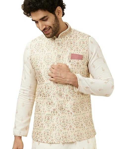 Manyavar Men's Art Silk Zardosi|Embroidered Nehru Jacket