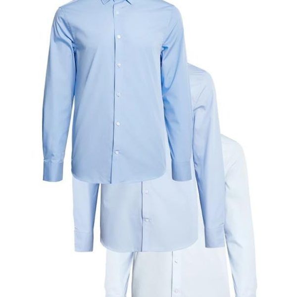 Marks & Spencer Mens Solid Polyester Blend Collared Neck Slim Fit Easy Iron Shirt