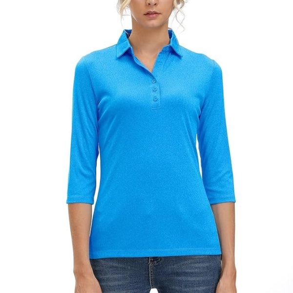 Women's Soft 3/4 Sleeve V Neck Golf Shirt Long Mositure Wicking Performance Sports Polo T Shirt Tops for Women, 12141# Blue, X-Large