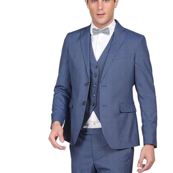 Arrow Polyester Men Blue Reversible Waistcoat Single Breasted Formal Suit Business Pants Set