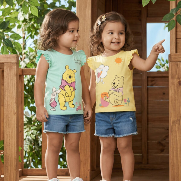 Adambil Baby Girls' 100% Cotton Pack of 2 Disney Winnie the Pooh Placement Print Tops