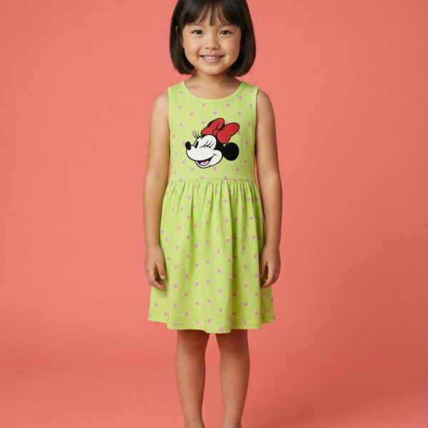 Adambil Girls' 100% Cotton Disney Minnie Mouse Placement Print & Polka Dot Print Dress