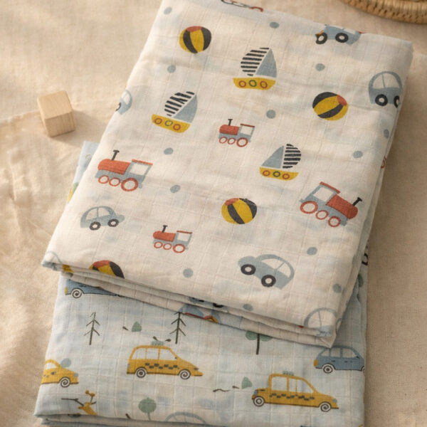 Adambil Baby Boys' Muslin 100% Cotton Pack of 2 All-over Print Woven Swaddles