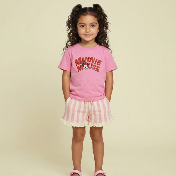 Adambil Girls' 100% Cotton Disney Minnie Mouse Printed T-shirt and Shorts Night Suit Set