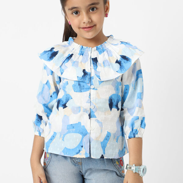 Adambil Girls' Cotton Swiss Dot Top With Stylised Neckline