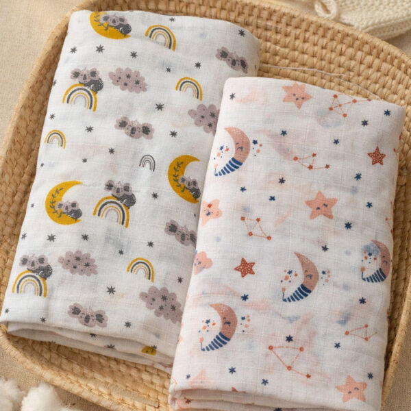 Adambil Baby Girls' Muslin 100% Cotton Pack of 2 All-over Print Woven Swaddles