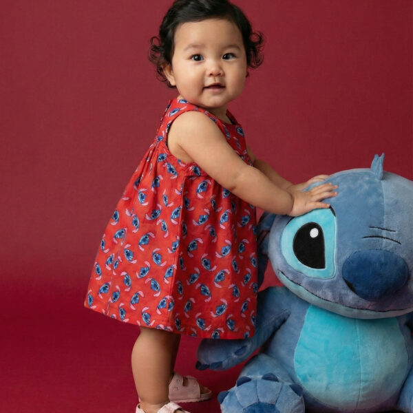 Adambil Baby Girls' 100% Cotton All-over Disney Lilo & Stitch Print A-line Frilled Dress