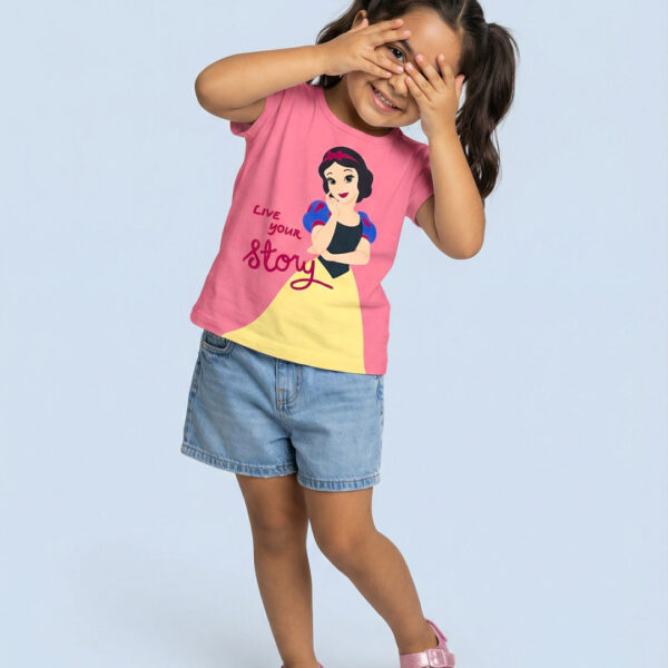 Adambil Girls' 100% Cotton Crew Neck Disney Snow White Placement Print T-shirt
