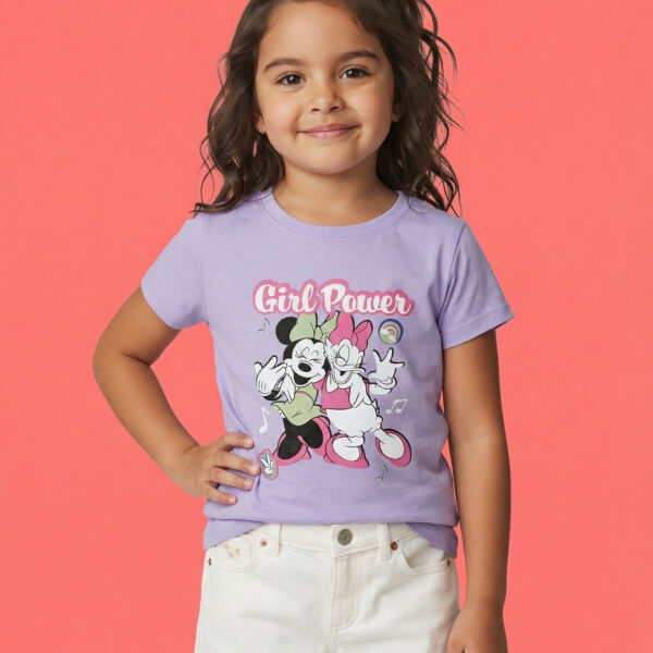 Adambil Girls' 100% Cotton Crew Neck Disney Minnie Mouse & Daisy Placement Print T-shirt