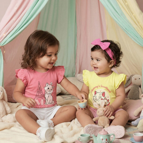 Adambil Baby Girls' 100% Cotton Pack of 2 Disney Marie Cat Print Tops