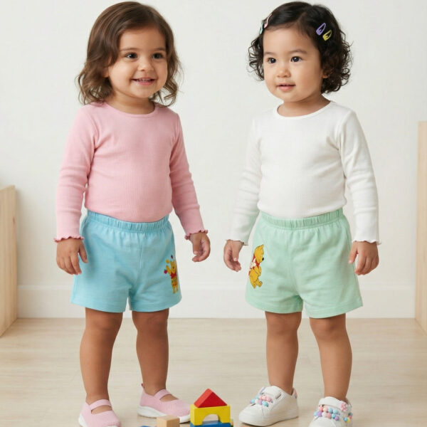 Adambil Baby Girls' 100% Cotton Pack of 2 Disney Winnie the Pooh Placement Print Shorts