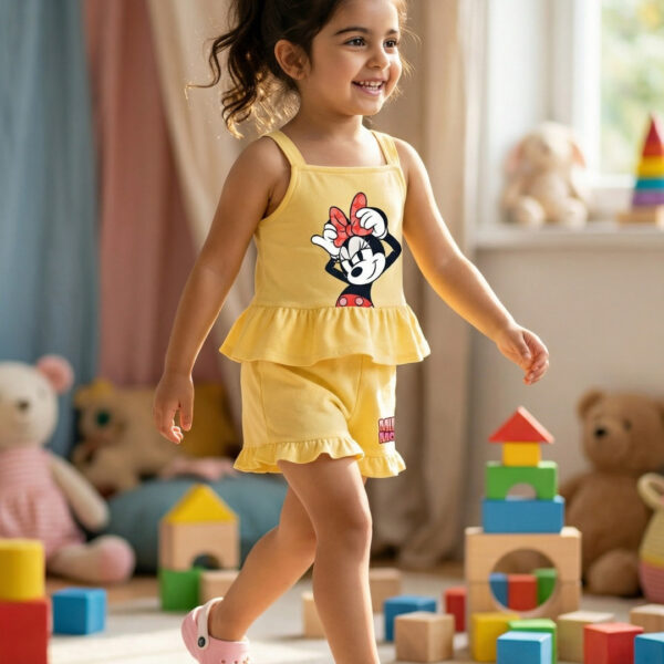 Adambil Girls' 100% Cotton Disney Minnie Mouse  Print Jumpsuit with Ruffle Details