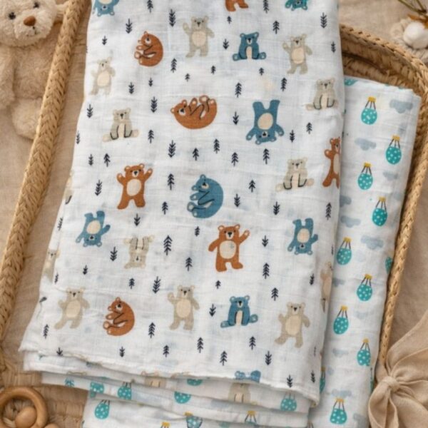 Adambil Baby Boys' Muslin 100% Cotton Pack of 2 All-over Print Woven Swaddles
