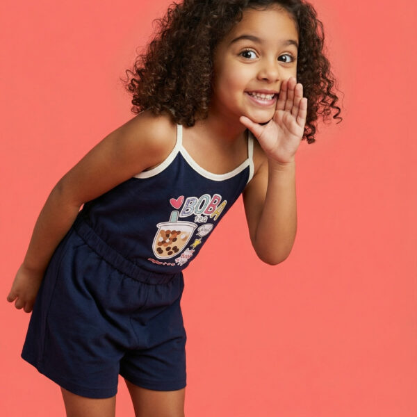 Adambil Girls' 100% Cotton Graphic Print Jumpsuit with Elasticated Waist