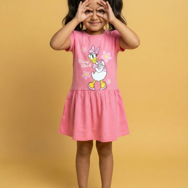 Adambil Girls' 100% Cotton Disney Daisy Duck Floral Placement Print A-line Dress