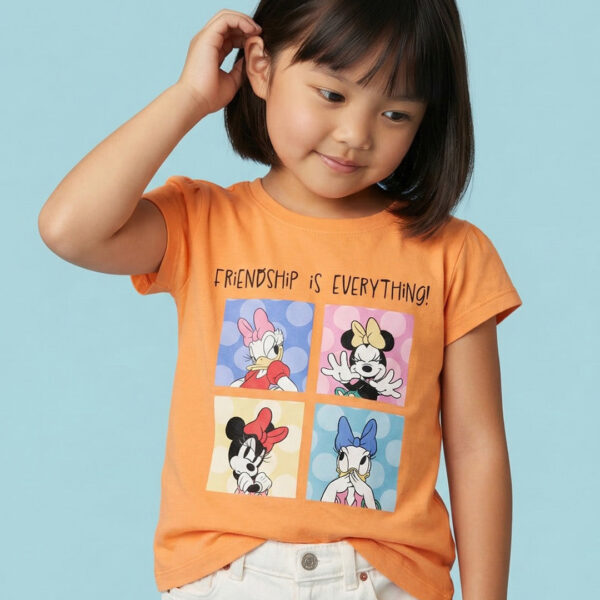 Adambil Girls' 100% Cotton Crew Neck Disney Minnie Mouse & Friends Printed T-shirt