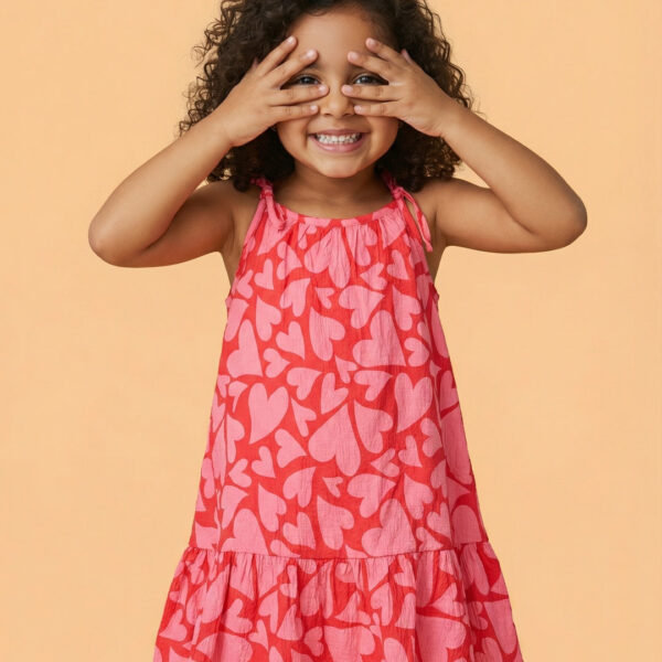 Adambil Girls' Valentine's Day Theme All-over Heart Print A-line Strappy A-line Drop Waist Dress