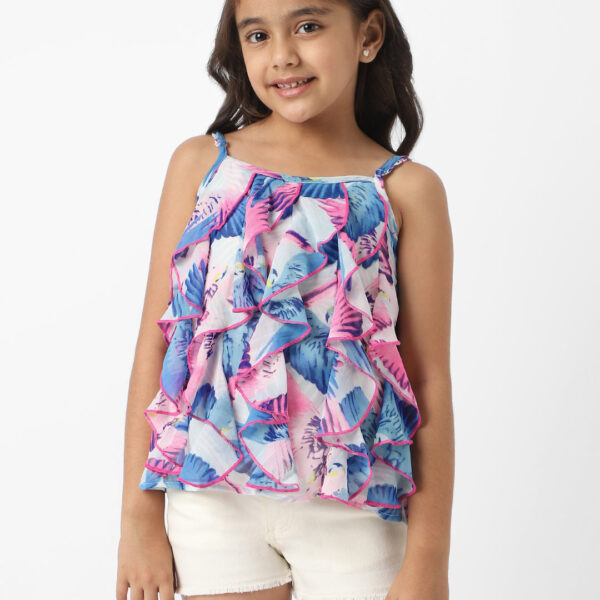 Adambil Girls' A-line Ruffled All-over Abstract Printed Top