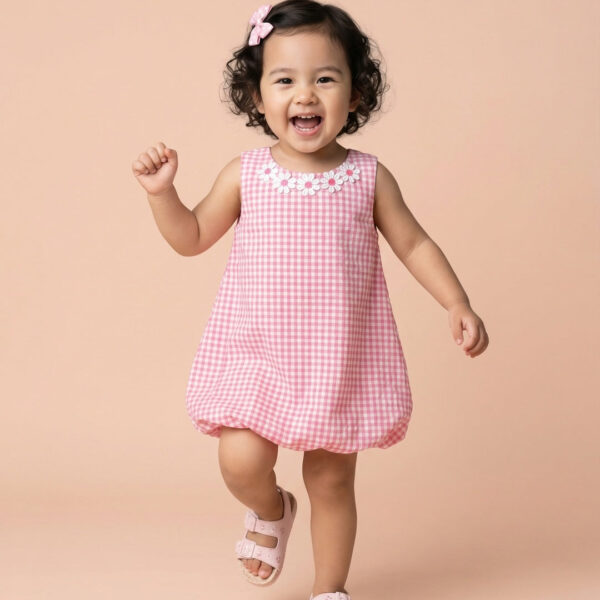 Adambil Baby Girls' Gingham Print A-line Bubble Dress with Cotton Lining