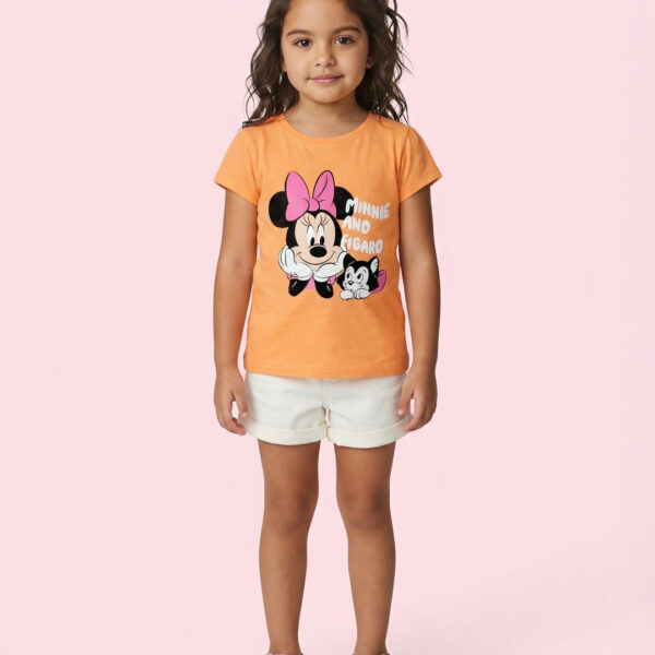 Adambil Girls' 100% Cotton Crew Neck Disney Minnie Mouse & Figaro Printed T-shirt