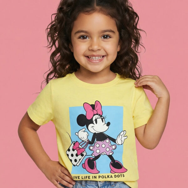 Adambil Girls' 100% Cotton Crew Neck Disney Minnie Mouse Placement Print T-shirt