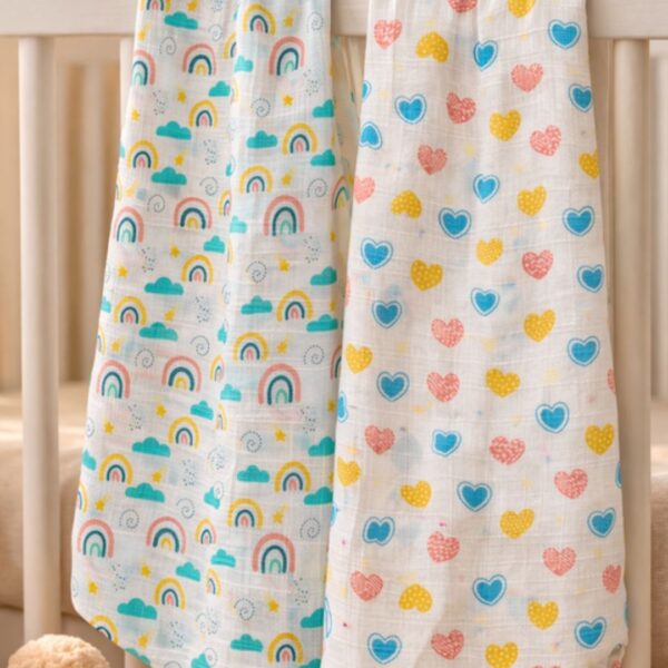 Adambil Baby Girls' Muslin 100% Cotton Pack of 2 All-over Print Woven Swaddles