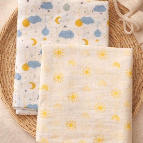 Adambil Baby Girls' Muslin 100% Cotton Pack of 2 All-over Print Woven Swaddles