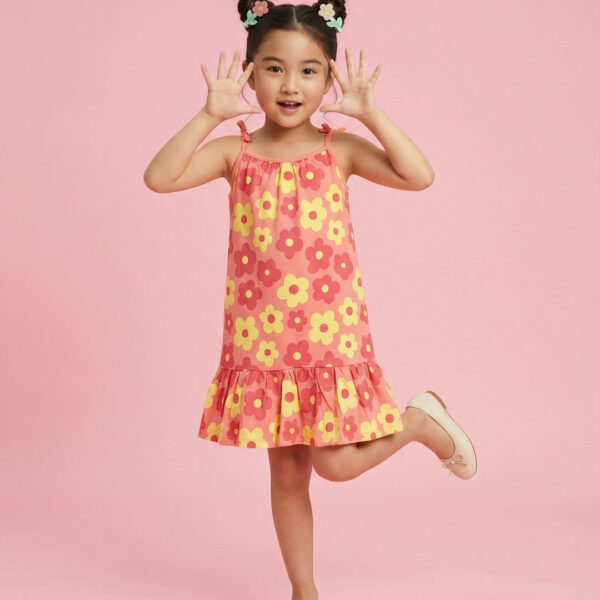 Adambil Girls' 100% Cotton All-over Floral Print A-line Dress