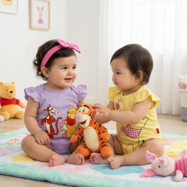 Adambil Baby Girls' 100% Interlock Cotton Pack of 2 Disney Winnie the Pooh Placement Print Bodysuits