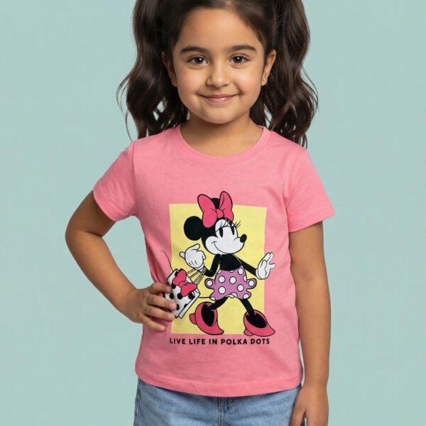 Adambil Girls' 100% Cotton Crew Neck Disney Minnie Mouse Placement Print T-shirt