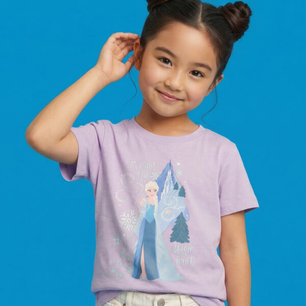 Adambil Girls' 100% Cotton Crew Neck Disney Frozen Elsa Placement Print T-shirt