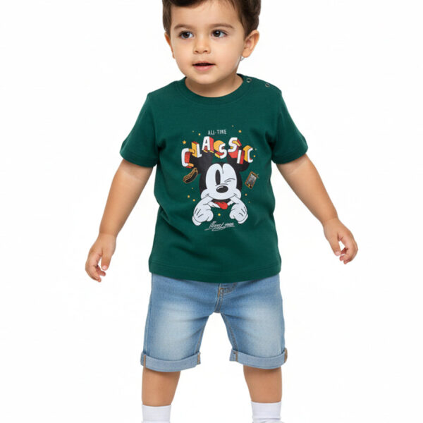 Adambil Green Mickey Mouse Plastisol Printed T-shirt for Boys