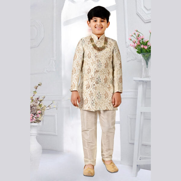 Cream Floral Sherwani for Boys